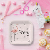 Flamingo Roze Feest! vierkant Papieren Bordje (Feest)