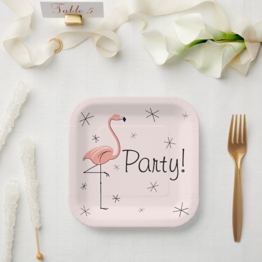Flamingo Roze Feest! vierkant Papieren Bordje (Huwelijk)