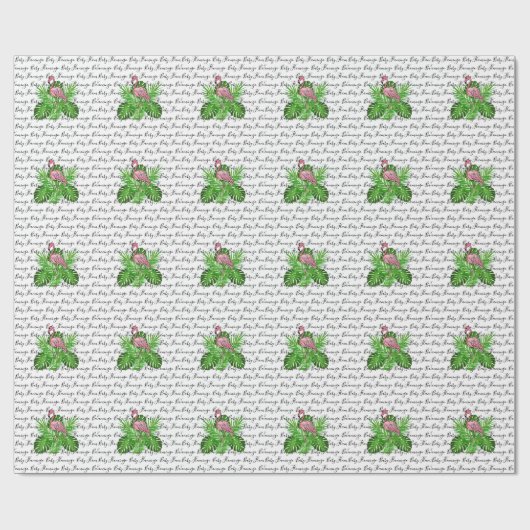 Flamingo, roze flamingo, tropische oerwouden blade cadeaupapier (Vlak)