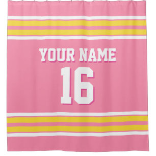Flamingo Roze Geel Witte Strepen Sport Jersey Douchegordijn