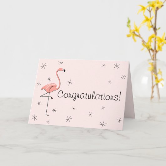 Flamingo Roze Gefeliciteerd! Flamingo! Kaart (Gele Bloem)