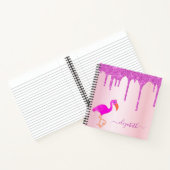 Flamingo roze glitter druppelt naammeisje notitieboek (Binnen)