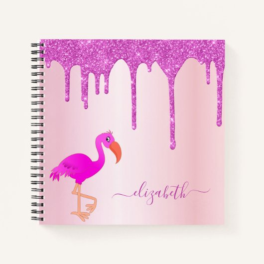 Flamingo roze glitter druppelt naammeisje notitieboek (Voorkant)