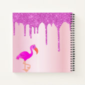Flamingo roze glitter druppelt naammeisje notitieboek (Achterkant)