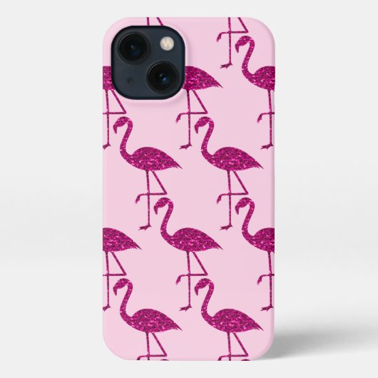 Flamingo roze glitter sparkles patroon iPhone hoesje (Achterkant)