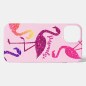 Flamingo roze glitter sparkles Personaliseert iPhone Hoesje (Achterkant horizontaal)