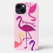 Flamingo roze glitter sparkles Personaliseert iPhone Hoesje (Achterkant)