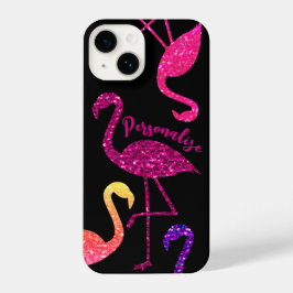 Flamingo roze glitter sparkles personaliseert zwar iPhone 14 hoesje