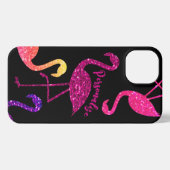 Flamingo roze glitter sparkles personaliseert zwar iPhone hoesje (Achterkant horizontaal)