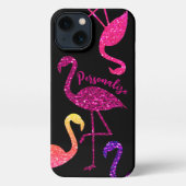 Flamingo roze glitter sparkles personaliseert zwar iPhone hoesje (Achterkant)