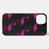 Flamingo roze glitter sparters zwart patroon iPhone hoesje (Achterkant horizontaal)