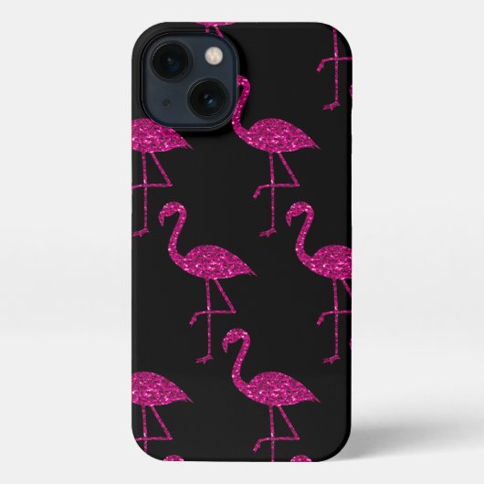 Flamingo roze glitter sparters zwart patroon iPhone hoesje (Achterkant)