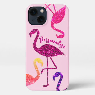 Flamingo roze glitters glittert Personaliseer iPhone 13 Hoesje