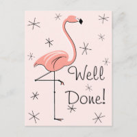 Flamingo Roze "Goed gedaan" verticaal briefkaart