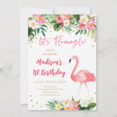 Flamingo roze goud eerste verjaardag kaart (Voorkant)