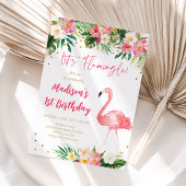 Flamingo roze goud eerste verjaardag kaart