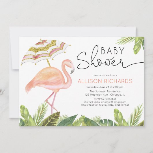 Flamingo roze gouden meisje baby shower kaart (Voorkant)