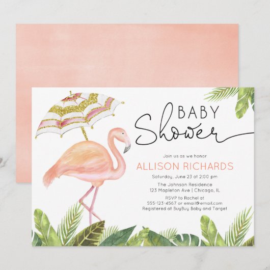 Flamingo roze gouden meisje baby shower kaart (Voorkant / Achterkant)