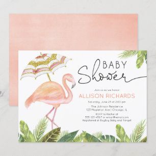 Flamingo roze goudmeisje baby shower kaart