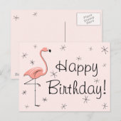 Flamingo Roze "Happy Birthday!" briefkaart (Voorkant / Achterkant)