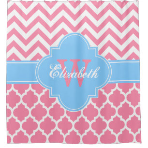 Flamingo Roze Hemelblauw Marokkaans #5 Chevron 1IQ Douchegordijn