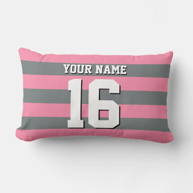 Flamingo Roze Houtskool Team Jersey Preppy Streep Kussen (Voorkant)