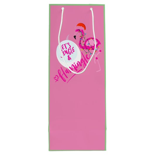 Flamingo Roze kerstverlichting tas Wijntas Wijn Cadeautas (Achterkant)