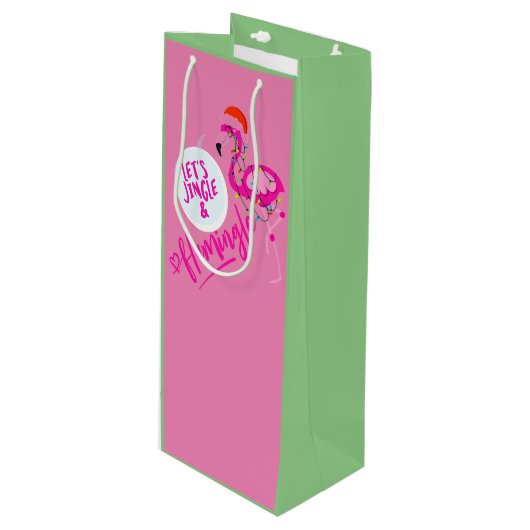 Flamingo Roze kerstverlichting tas Wijntas Wijn Cadeautas (Voorkant Gekanteld)
