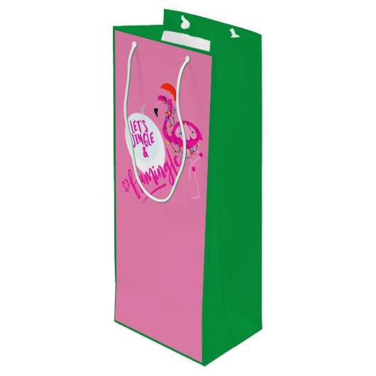 Flamingo Roze kerstverlichting tas Wijntas Wijn Cadeautas (Achterkant Gekanteld)