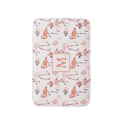 Flamingo Roze Koraal Monogram Patroon Badmat (Voorkant Verticaal)