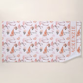 Flamingo Roze Koraal Naam Strandlaken (Voorkant)