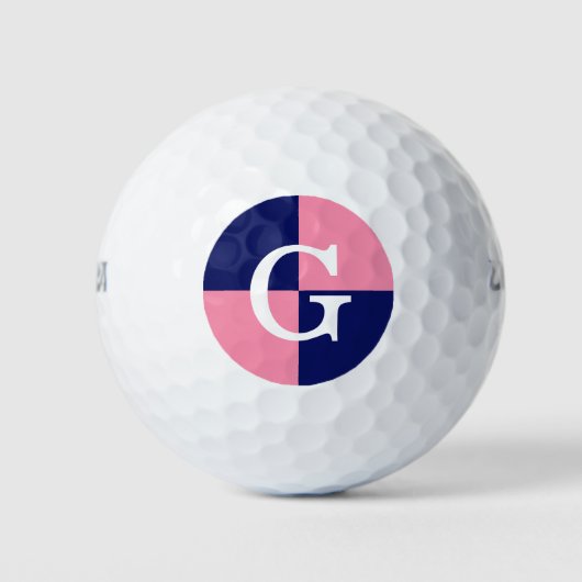 Flamingo Roze Marine Blauw LG Checker Monogram Golfballen (Voorkant)