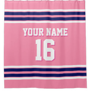 Flamingo Roze Marine Witte Strepen Sport Jersey Douchegordijn
