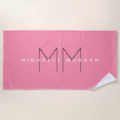Flamingo Roze Monogram Minimalistische Naam Initia Strandlaken (Voorkant)