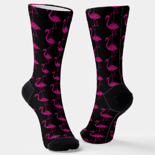 Flamingo Roze namaak glitterspikkels patroon zwart Sokken