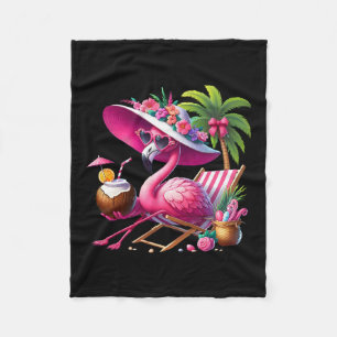 Flamingo Roze Palmboom Tropisch Strand Zomer Vakan Fleece Deken