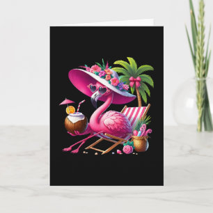 Flamingo Roze Palmboom Tropisch Strand Zomer Vakan Kaart