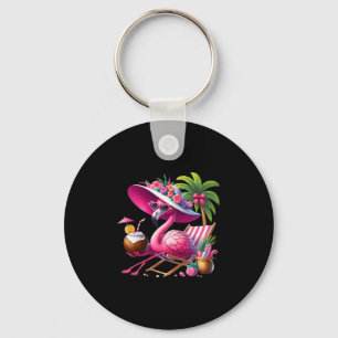 Flamingo Roze Palmboom Tropisch Strand Zomer Vakan Sleutelhanger
