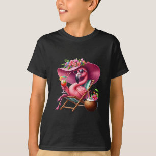Flamingo Roze Palmboom Tropisch Strand Zomer Vakan T-shirt