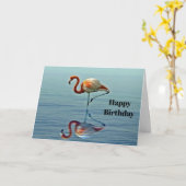 Flamingo Roze Reflectie Wildlife Foto Verjaardag Kaart (Gele Bloem)