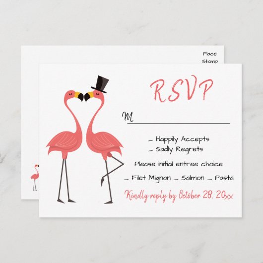 Flamingo Roze RSVP Bruiloft Tropische Luau Strand Uitnodiging Briefkaart (Voorkant / Achterkant)