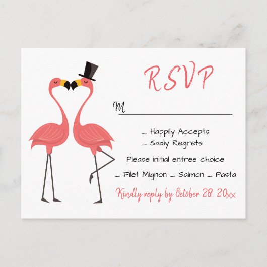 Flamingo Roze RSVP Bruiloft Tropische Luau Strand Uitnodiging Briefkaart (Voorkant)