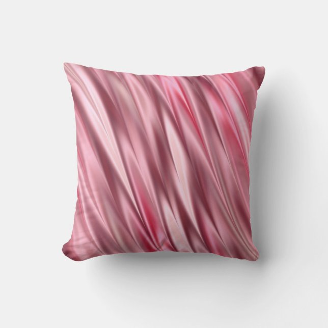 Flamingo roze satin gearceerde strepen kussen (Voorkant)
