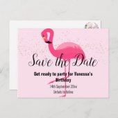 FLAMINGO Roze Sla de datum op Aankondigingskaart (Voorkant / Achterkant)