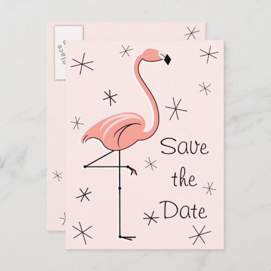 Flamingo Roze "sparen de datum"verticaal briefkaar Aankondigingskaart (Voorkant / Achterkant)