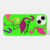 Flamingo roze sparkles Personaliseer neon groen iPhone Hoesje (Achterkant horizontaal)