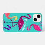 Flamingo roze sparkles Personaliseer turquoise iPhone Hoesje (Achterkant horizontaal)