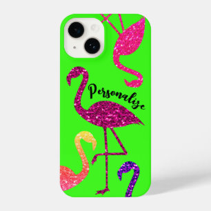 Flamingo roze sprankels Personaliseer neon groen iPhone 14 Hoesje