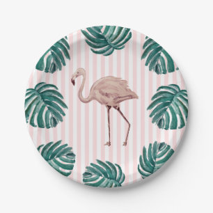 Flamingo Roze Streep Verjaardag Tropisch Papieren Bordje