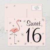 Flamingo Roze "Sweet 16"-briefkaart Briefkaart (Voorkant / Achterkant)